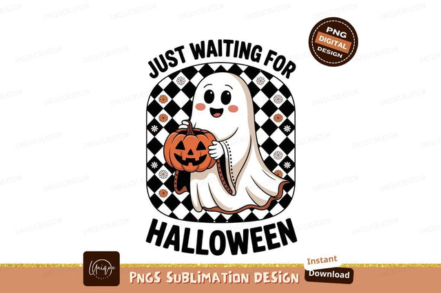 Cute ghost holding pumpkin halloween spooky Sublimation Designangry 