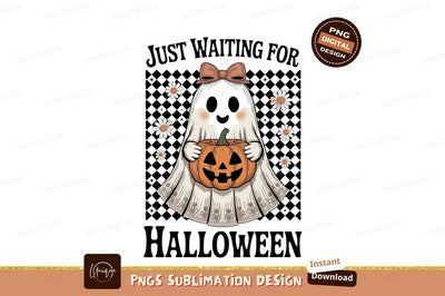Cute ghost holding pumpkin with flowers halloween spooky Sublimation Designangry 