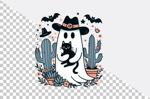Cute ghost Hugging Black Cat Clipart Sublimation SVGArt 