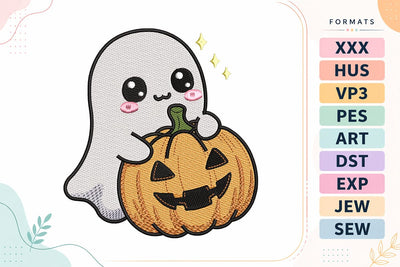Cute Ghost Hugging Pumpkin Halloween Embroidery Design Embroidery/Applique DESIGNS sg embroidery 