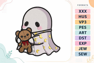 Cute Ghost Hugging Teddy Bear Halloween Embroidery Design Embroidery/Applique DESIGNS sg embroidery 