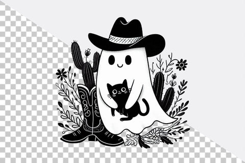 Cute ghost hugs black cat Halloween Sublimation Clipart Sublimation SVGArt 