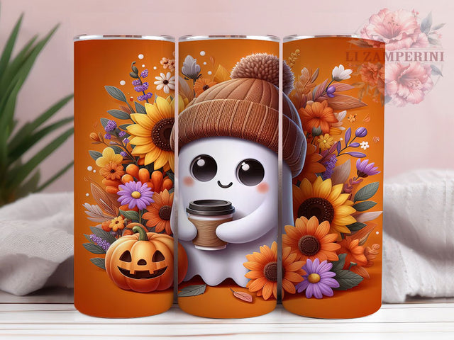 Cute Ghost Kawaii Halloween Tumbler, Halloween Ghost Wrap, Adorable Ghost Sublimation, Whimsical Halloween Drinkware, Friendly Ghost Cup, Pastel Spooky Tumbler, Kawaii Halloween Wrap Sublimation Li Zamperini 