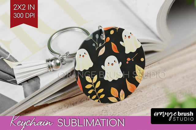 Cute Ghost Keychain PNG - Halloween Keychain Sublimation Sublimation OrangeBrushStudio 