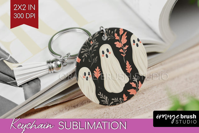 Cute Ghost Keychain PNG - Halloween Keychain Sublimation Sublimation OrangeBrushStudio 