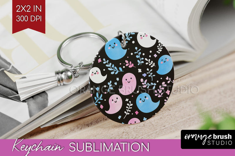 Cute Ghost Keychain PNG - Halloween Keychain Sublimation Sublimation OrangeBrushStudio 