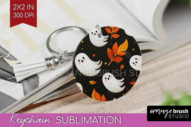 Cute Ghost Keychain PNG - Halloween Keychain Sublimation Sublimation OrangeBrushStudio 