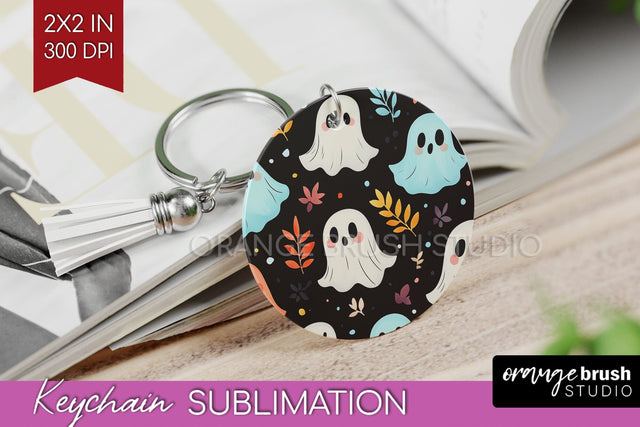 Cute Ghost Keychain PNG - Halloween Keychain Sublimation Sublimation OrangeBrushStudio 