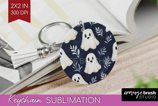 Cute Ghost Keychain PNG - Halloween Keychain Sublimation Sublimation OrangeBrushStudio 