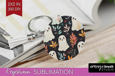 Cute Ghost Keychain PNG - Halloween Keychain Sublimation Sublimation OrangeBrushStudio 