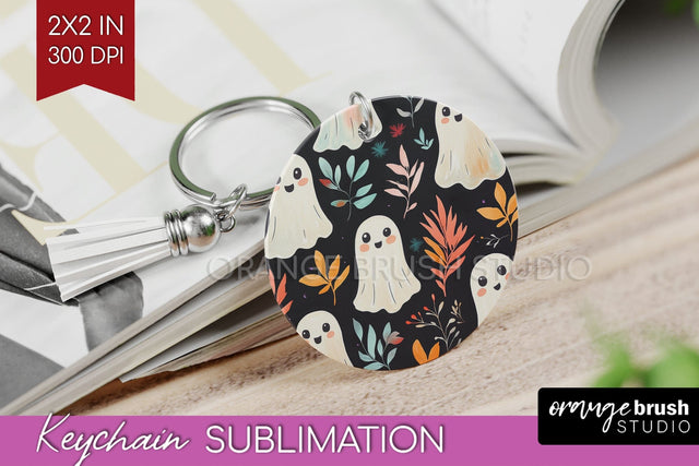 Cute Ghost Keychain PNG - Halloween Keychain Sublimation Sublimation OrangeBrushStudio 