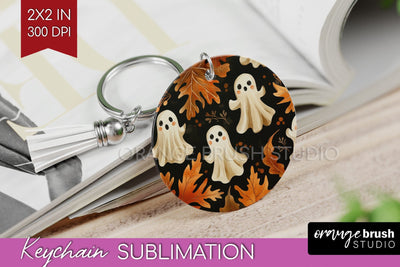Cute Ghost Keychain PNG - Halloween Keychain Sublimation Sublimation OrangeBrushStudio 