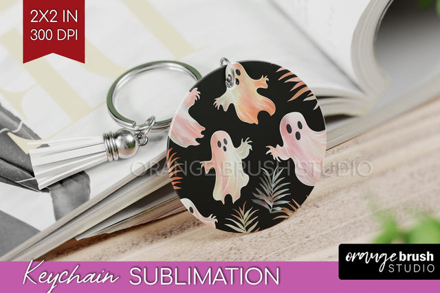 Cute Ghost Keychain PNG - Halloween Keychain Sublimation Sublimation OrangeBrushStudio 