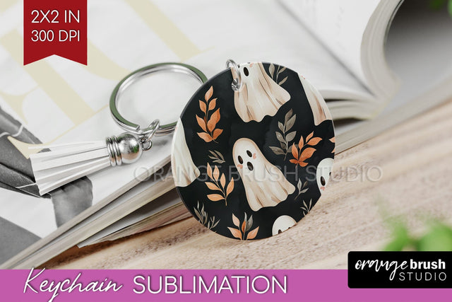 Cute Ghost Keychain PNG - Halloween Keychain Sublimation Sublimation OrangeBrushStudio 