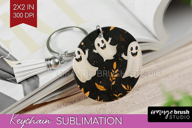 Cute Ghost Keychain PNG - Halloween Keychain Sublimation Sublimation OrangeBrushStudio 