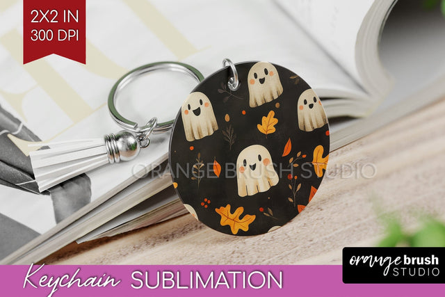 Cute Ghost Keychain PNG - Halloween Keychain Sublimation Sublimation OrangeBrushStudio 