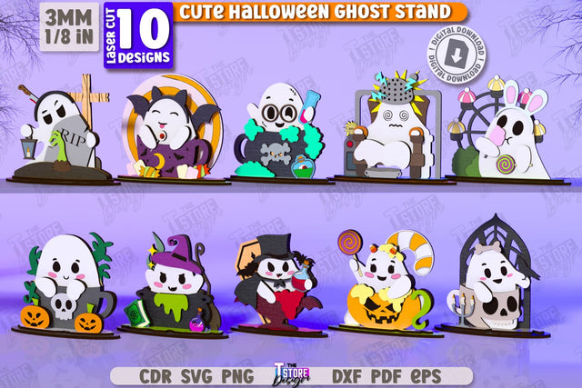 Cute Ghost Laser Cut Bundle | Halloween Characters | Halloween Decorations | CNC Files SVG The T Store Design 