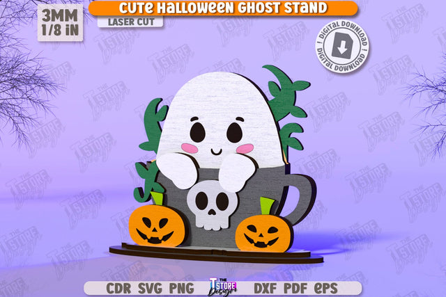 Cute Ghost Laser Cut | Halloween Characters | Holiday Decorations | Good Ghost | Halloween Decorations | CNC File SVG The T Store Design 