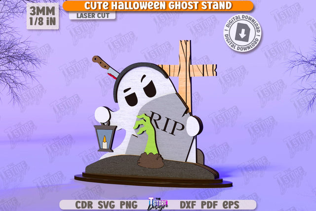 Cute Ghost Laser Cut | Halloween Characters | Holiday Decorations | Good Ghost | Halloween Decorations | CNC File SVG The T Store Design 