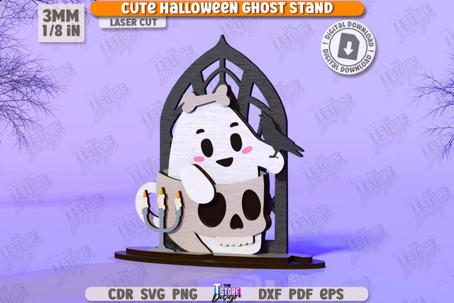 Cute Ghost Laser Cut | Halloween Characters | Holiday Decorations | Good Ghost | Halloween Decorations | CNC File SVG The T Store Design 