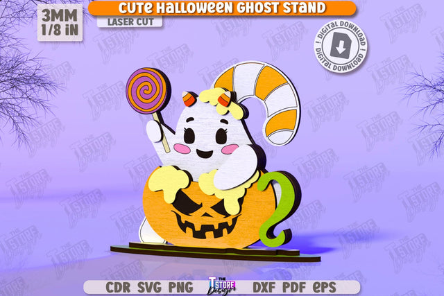 Cute Ghost Laser Cut | Halloween Characters | Holiday Decorations | Good Ghost | Halloween Decorations | CNC File SVG The T Store Design 