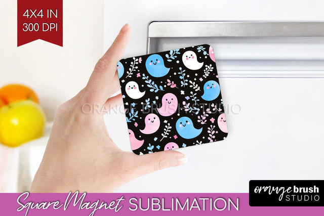 Cute Ghost Magnet Sublimation - Halloween Magnet PNG Sublimation OrangeBrushStudio 