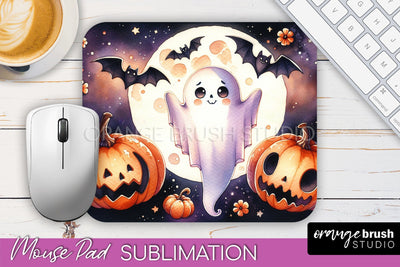Cute Ghost Mouse Pad, Halloween Mousepad Sublimation Designs Sublimation OrangeBrushStudio 
