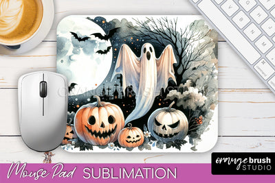 Cute Ghost Mouse Pad, Halloween Mousepad Sublimation Designs Sublimation OrangeBrushStudio 