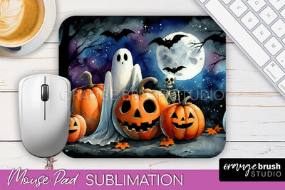 Cute Ghost Mouse Pad, Halloween Mousepad Sublimation Designs Sublimation OrangeBrushStudio 