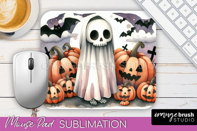 Cute Ghost Mouse Pad, Halloween Mousepad Sublimation Designs Sublimation OrangeBrushStudio 