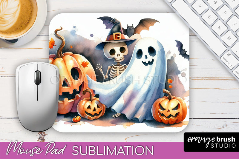 Cute Ghost Mouse Pad, Halloween Mousepad Sublimation Designs Sublimation OrangeBrushStudio 