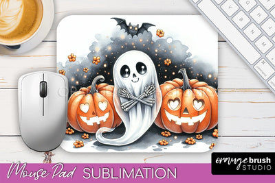 Cute Ghost Mouse Pad, Halloween Mousepad Sublimation Designs Sublimation OrangeBrushStudio 