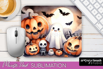 Cute Ghost Mouse Pad, Halloween Mousepad Sublimation Designs Sublimation OrangeBrushStudio 