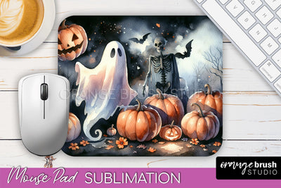 Cute Ghost Mouse Pad, Halloween Mousepad Sublimation Designs Sublimation OrangeBrushStudio 