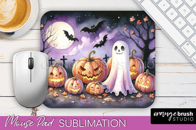 Cute Ghost Mouse Pad, Halloween Mousepad Sublimation Designs Sublimation OrangeBrushStudio 