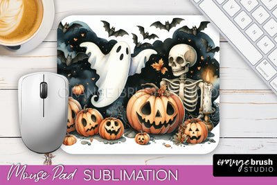 Cute Ghost Mouse Pad, Halloween Mousepad Sublimation Designs Sublimation OrangeBrushStudio 