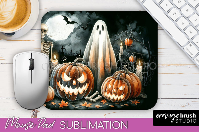 Cute Ghost Mouse Pad, Halloween Mousepad Sublimation Designs Sublimation OrangeBrushStudio 