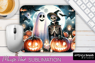 Cute Ghost Mouse Pad, Halloween Mousepad Sublimation Designs Sublimation OrangeBrushStudio 