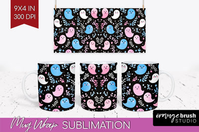 Cute Ghost Mug Wrap - Halloween 15 oz Mug Sublimation Sublimation OrangeBrushStudio 