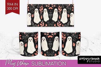 Cute Ghost Mug Wrap - Halloween 15 oz Mug Sublimation Sublimation OrangeBrushStudio 
