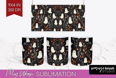 Cute Ghost Mug Wrap - Halloween 15 oz Mug Sublimation Sublimation OrangeBrushStudio 