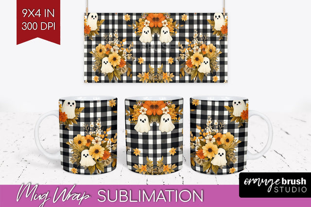 Cute Ghost Mug Wrap - Halloween 15 oz Mug Sublimation Sublimation OrangeBrushStudio 