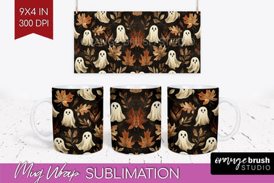 Cute Ghost Mug Wrap - Halloween 15 oz Mug Sublimation Sublimation OrangeBrushStudio 