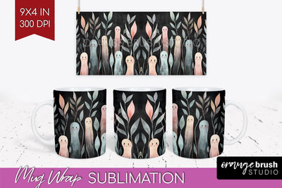 Cute Ghost Mug Wrap - Halloween 15 oz Mug Sublimation Sublimation OrangeBrushStudio 