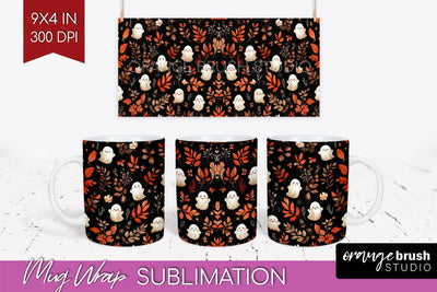 Cute Ghost Mug Wrap - Halloween 15 oz Mug Sublimation Sublimation OrangeBrushStudio 