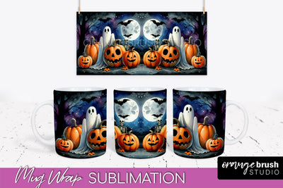 Cute Ghost Mug Wrap - Halloween Mug Sublimation Designs Sublimation OrangeBrushStudio 