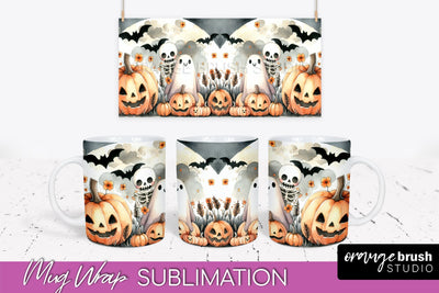 Cute Ghost Mug Wrap - Halloween Mug Sublimation Designs Sublimation OrangeBrushStudio 