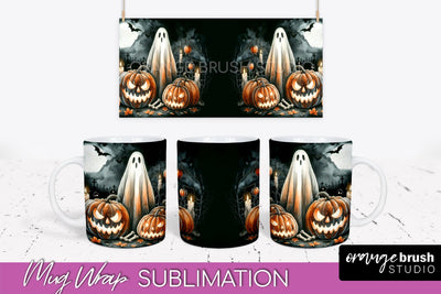 Cute Ghost Mug Wrap - Halloween Mug Sublimation Designs Sublimation OrangeBrushStudio 