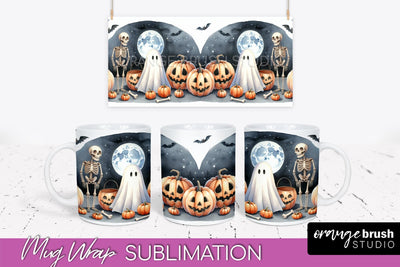 Cute Ghost Mug Wrap - Halloween Mug Sublimation Designs Sublimation OrangeBrushStudio 