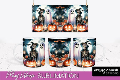 Cute Ghost Mug Wrap - Halloween Mug Sublimation Designs Sublimation OrangeBrushStudio 